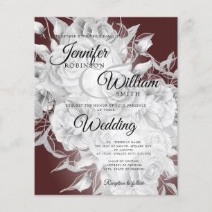 Budget Wedding Silver & Burgundy Floral Invitation Flyer