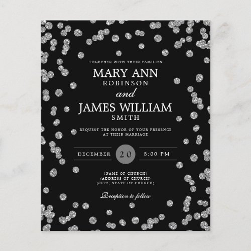 Budget Wedding Silver Glitter Black Invite