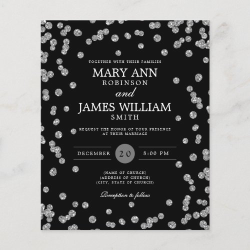 Budget Wedding Silver Glitter Black Invite Flyer