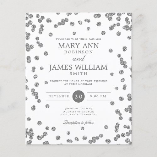 Budget Wedding Silver Glitter Confetti Invite  Flyer