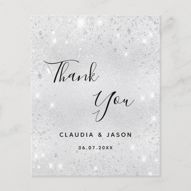 Budget wedding silver glitter dust thank you (Front)