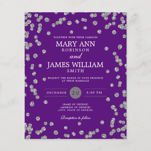 Budget Wedding Silver Glitter Purple Invite