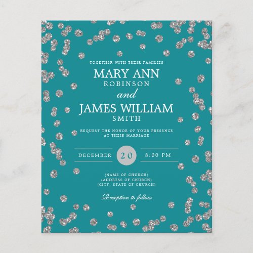 Budget Wedding Silver Glitter Teal Invite  Flyer