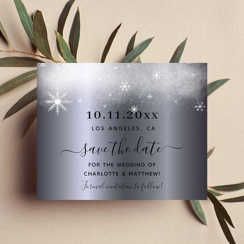 Budget wedding silver snow save the date