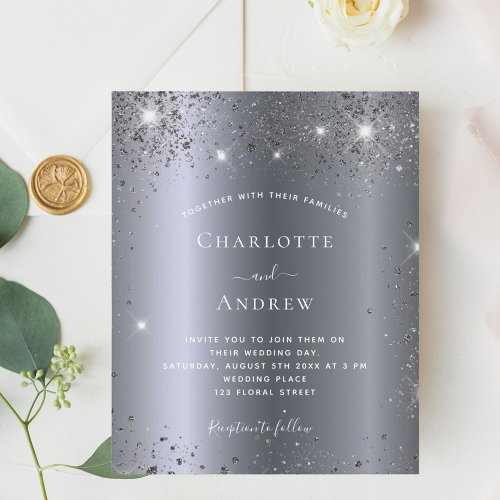 Budget wedding silver sparkle glam invitation
