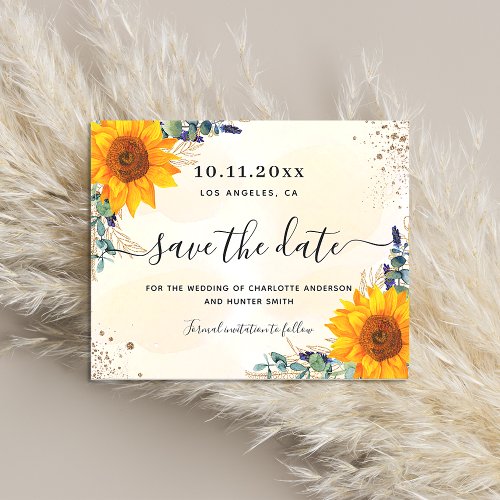 Budget wedding sunflower eucalyptus save the date