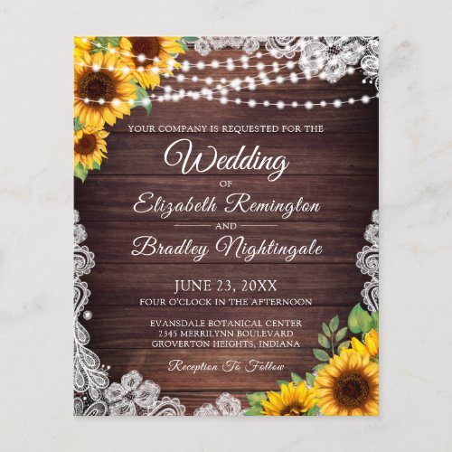 Budget Wedding Sunflower Wood String Lights Lace