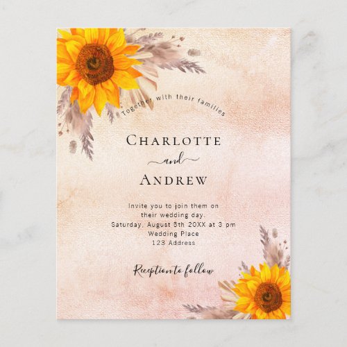 Budget Wedding sunflowers boho pampas grass blush