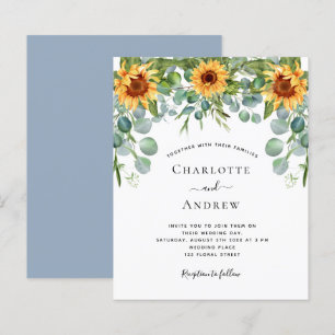 Budget wedding sunflowers eucalyptus dusty blue