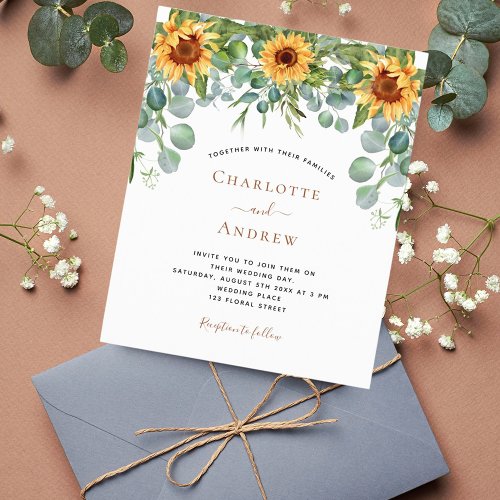 Budget wedding sunflowers eucalyptus gold