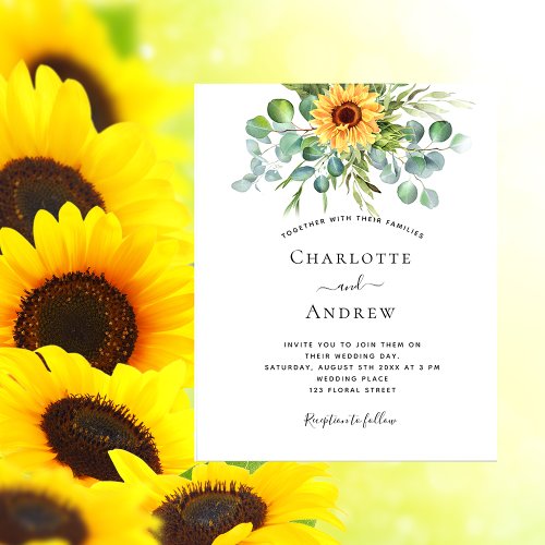 Budget wedding sunflowers eucalyptus invitation