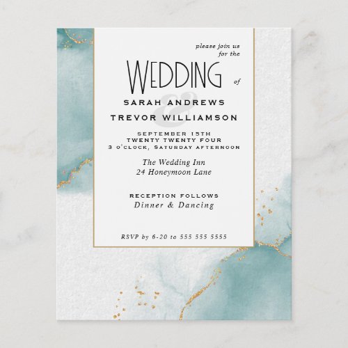 Budget Wedding Teal Gold Abstract Marbled Skies