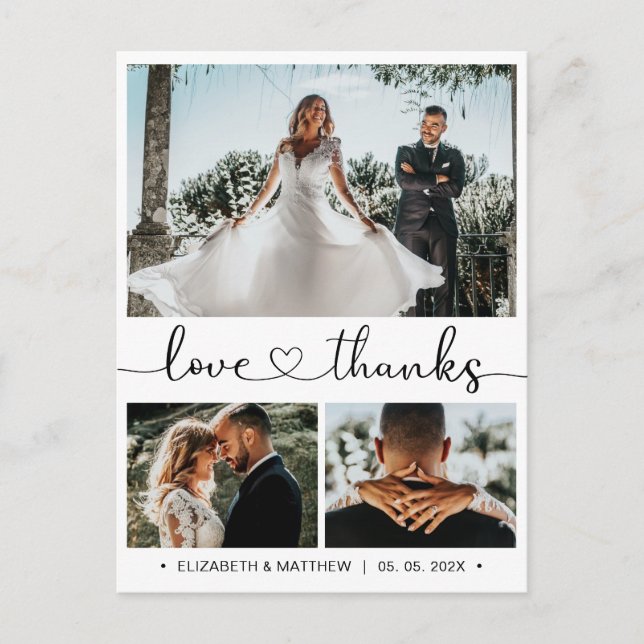 Budget Wedding Thank You 3 Photo Collage Postcard (Front)