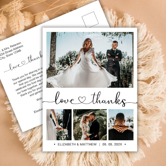 Budget Wedding Thank You 4 Photo Collage Postcard (Creator Uploaded)