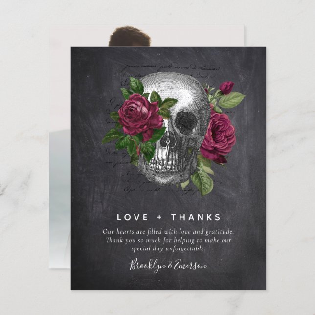 Budget Wedding Thank You Card | Gothic Skull Photo (Front/Back)