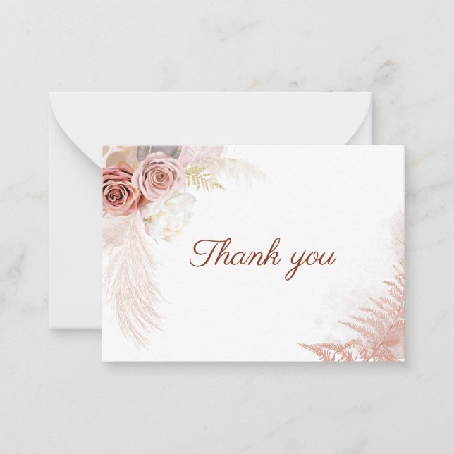 Budget Wedding Thank You Pampas Grass Terracotta Note Card (Front)