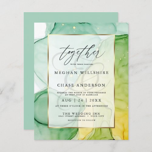 Budget Wedding Vibrant Greens Gold Abstract Ink