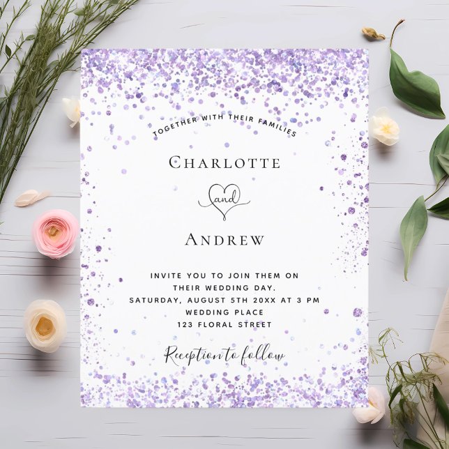 Budget wedding violet glitter script invitation (Creator Uploaded)