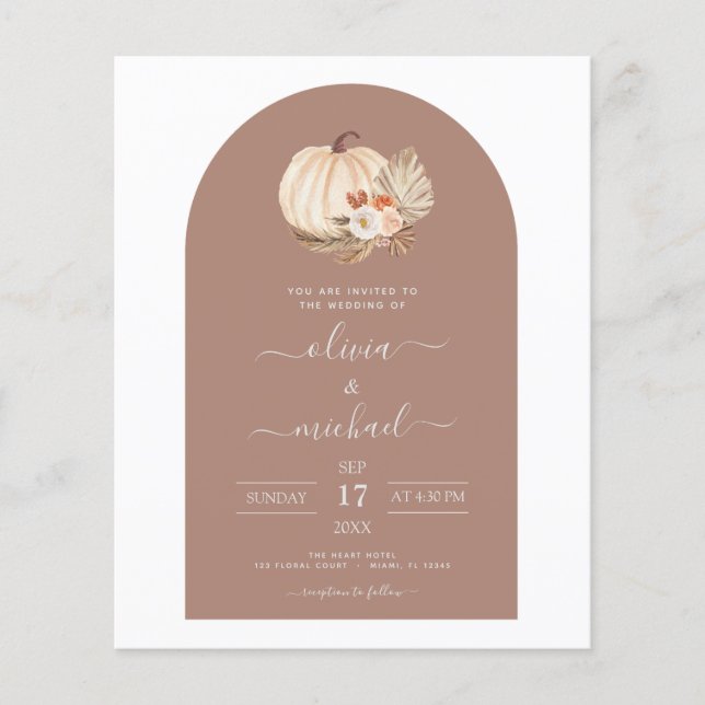 Budget Wedding White Pumpkins Boho Terracotta Flyer (Front)
