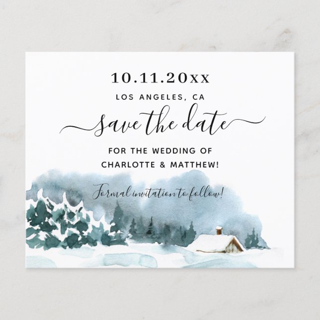 Budget wedding winter wonderland save the date (Front)