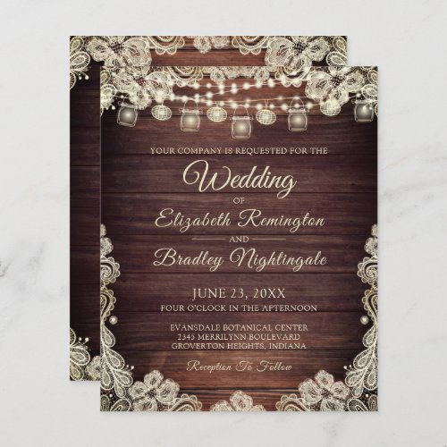 Budget Wedding Wood Jars Ivory Lace Invitation