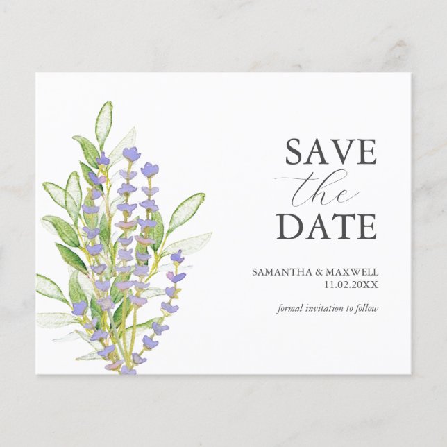 Budget Weddings Save The Date Watercolor Lavender Flyer (Front)