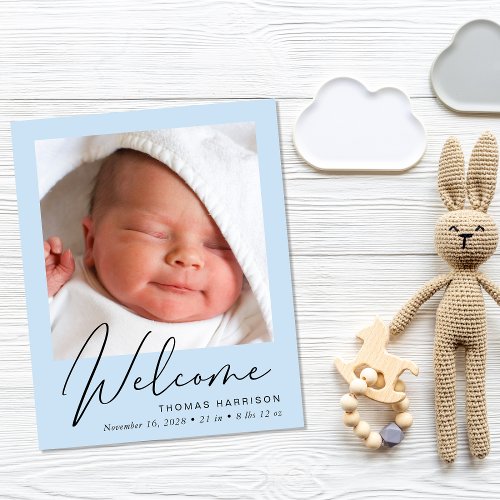 Budget Welcome 4 Photo Blue Birth Announcement