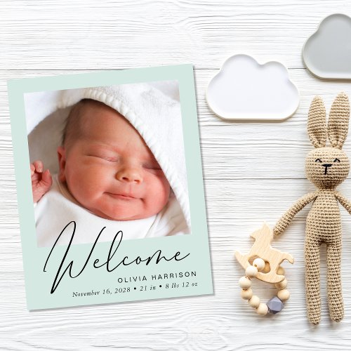 Budget Welcome 4 Photo Mint Birth Announcement