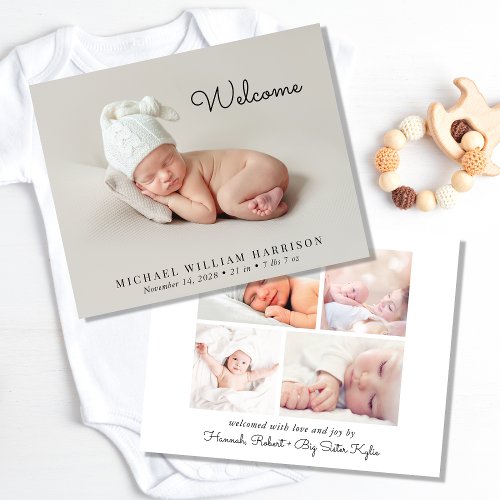Budget Welcome Minimal Photo Birth Announcement