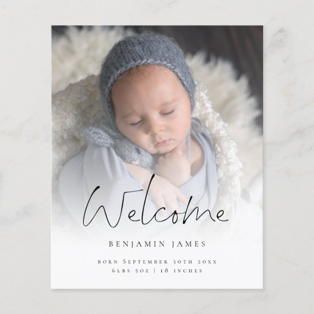Budget Welcome Photo Overlay Birth Announcement (Front)