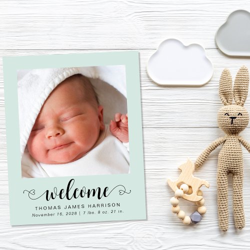 Budget Welcome Photos Mint Birth Announcement