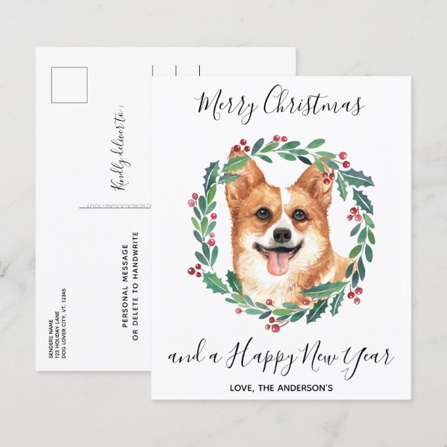 Budget Welsh Corgi Dog Merry Christmas Postcard (Front/Back)
