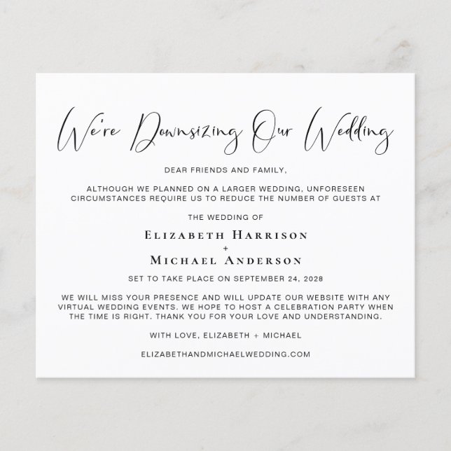 Budget We're Downsizing Our Wedding Announcement (Front)
