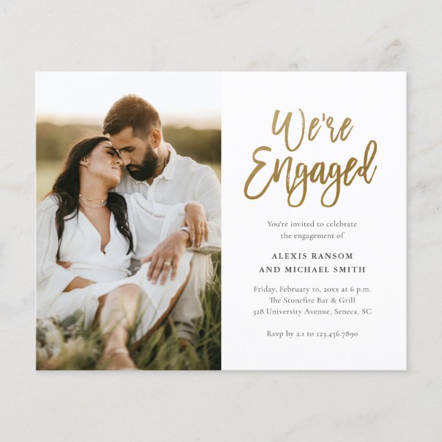 Budget We're Engaged Photo Engagement Invitation (Front)