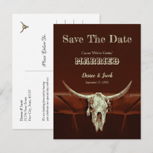 Budget Western Wedding Bull Skull Save The Date Postcard