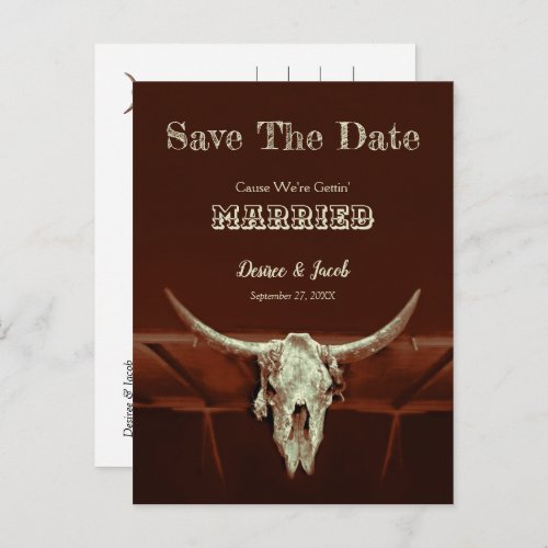 Budget Western Wedding Bull Skull Save The Date Postcard