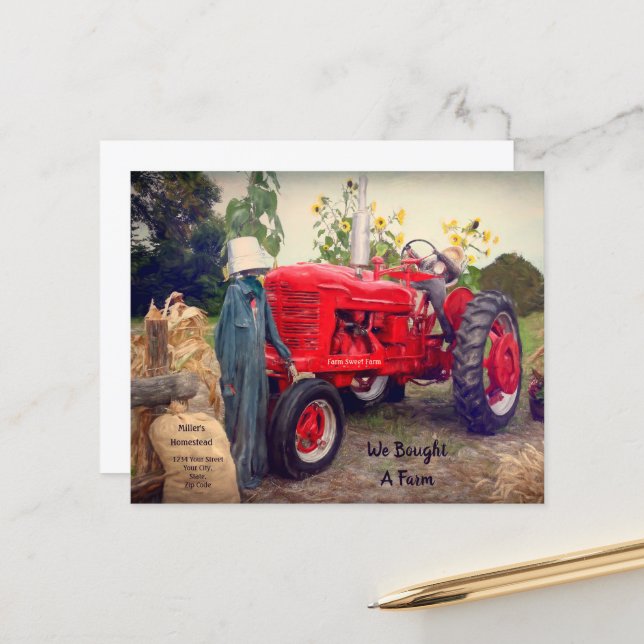 Budget We've Moved Farm Tractor Red Rustic Country (Front/Back In Situ)