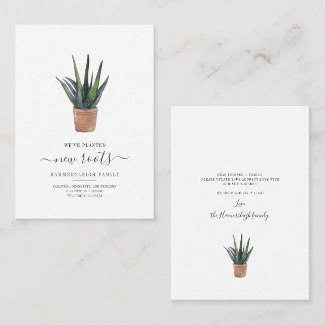 Budget We've Moved New Roots Succulent Plant Note Card (Front/Back)