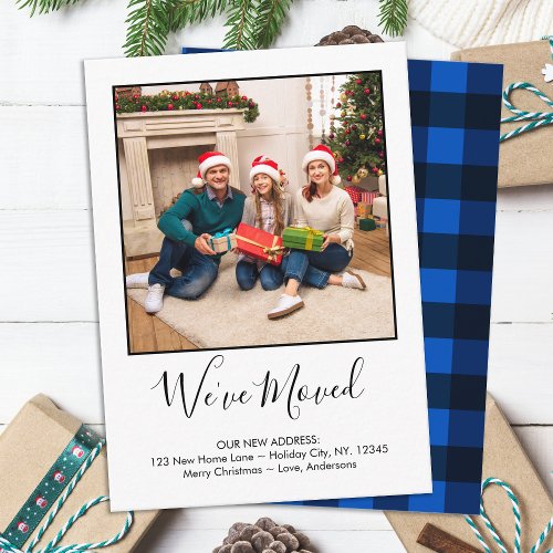 Budget Weve Moved Photo Blue Plaid Holiday Moving Note Card