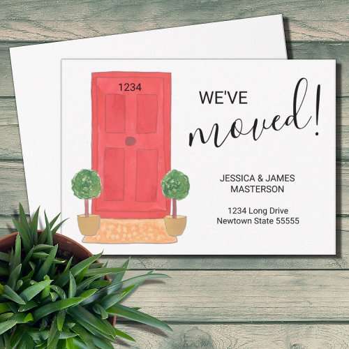 Budget Weve Moved Red Door Announcement Card