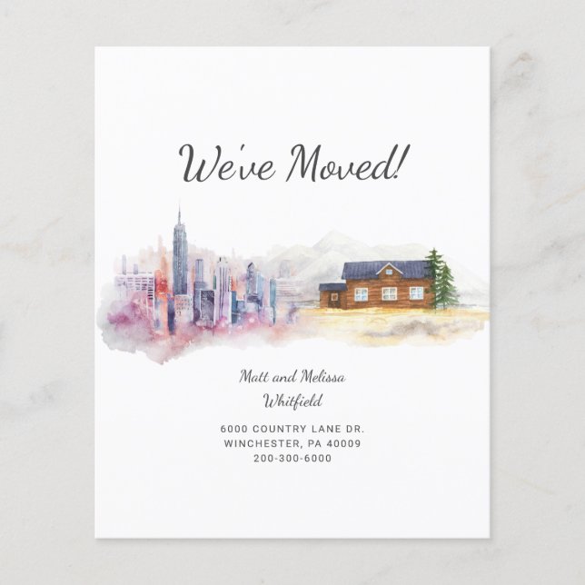 Budget We've Moved Watercolor Moving Announcement (Front)