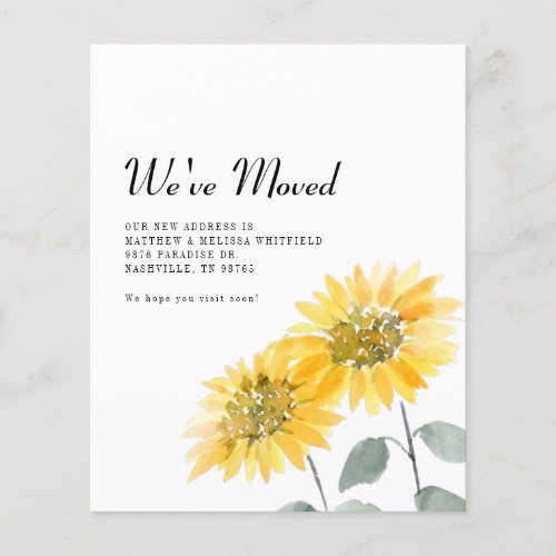Budget Weve Moved Watercolor Sunflower Moving