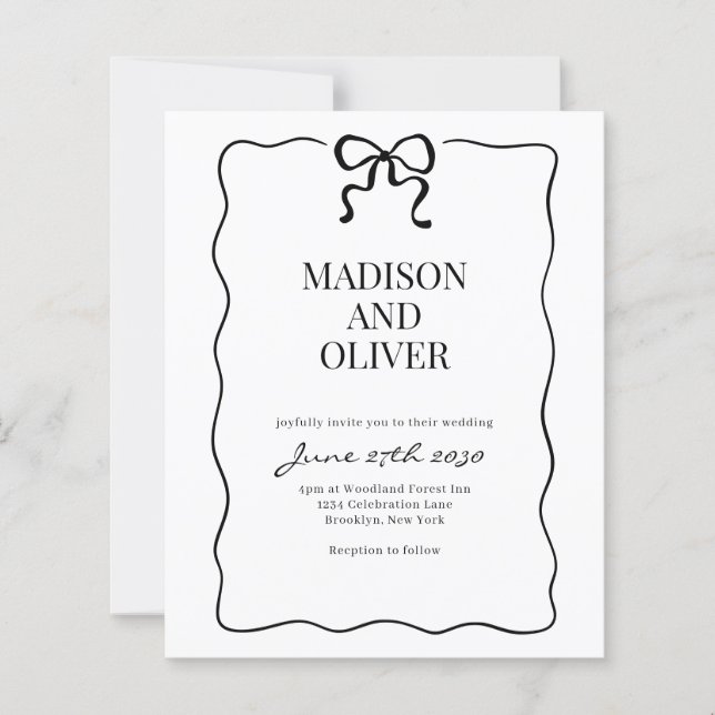 Budget Whimsical Black Bow Tie Wedding Invitation (Front)