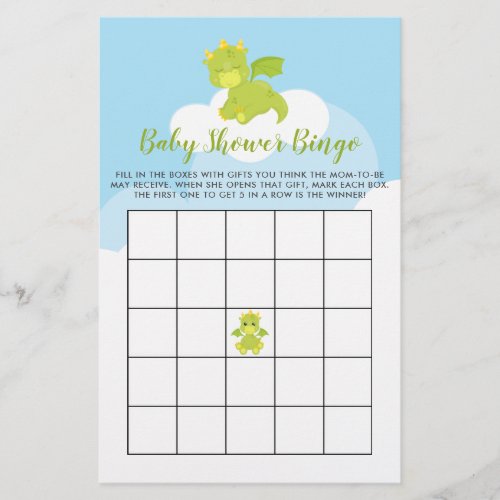 Budget Whimsical Boy Dragon Baby Shower Bingo Card