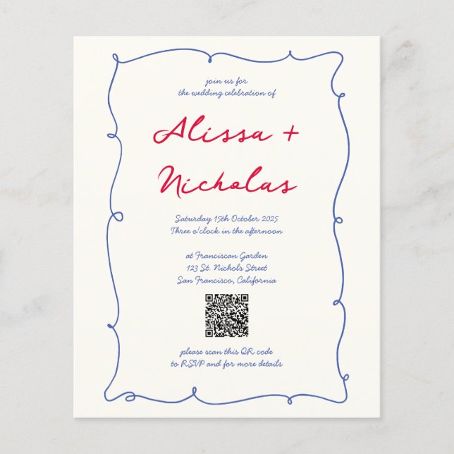 Budget Whimsical Colorful Monogram QR code Wedding (Front)