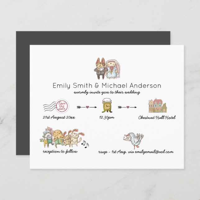 BUDGET Whimsical Day of Wedding Timeline Invites (Front/Back)