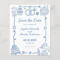 Budget Whimsical Doodles Wedding Save the Date