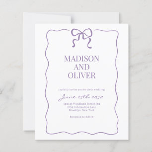 Budget Whimsical Lilac Bow Tie Wedding Invitation