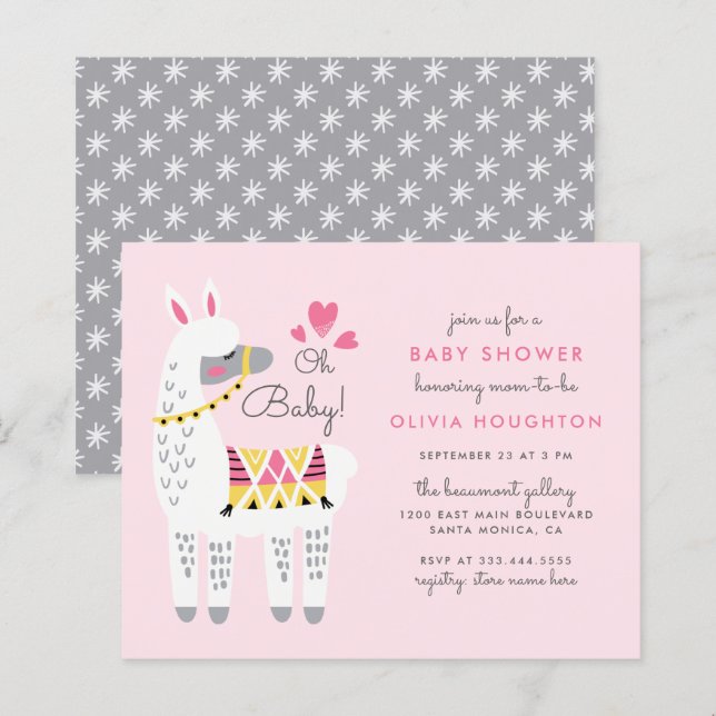 Budget Whimsical Pastel Pink Llama Oh Baby Shower (Front/Back)
