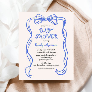Budget Whimsical Quirky Blue Bow Boy Baby Shower Flyer